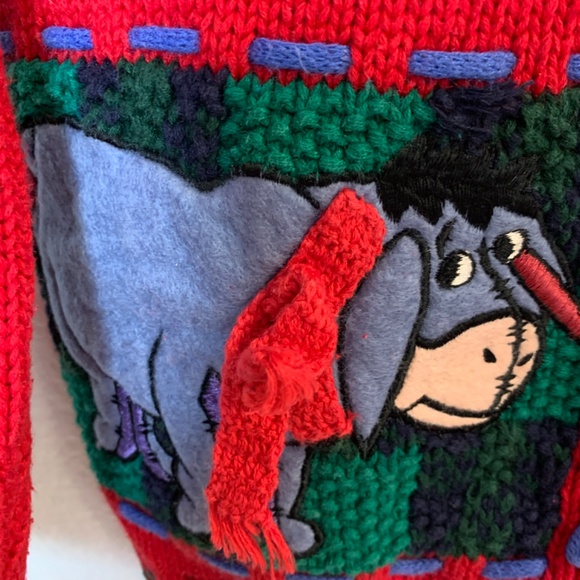The Disney Store Winnie the Pooh Christmas Knit Cardigan Size Small Red VTG Rare - Picture 9 of 16